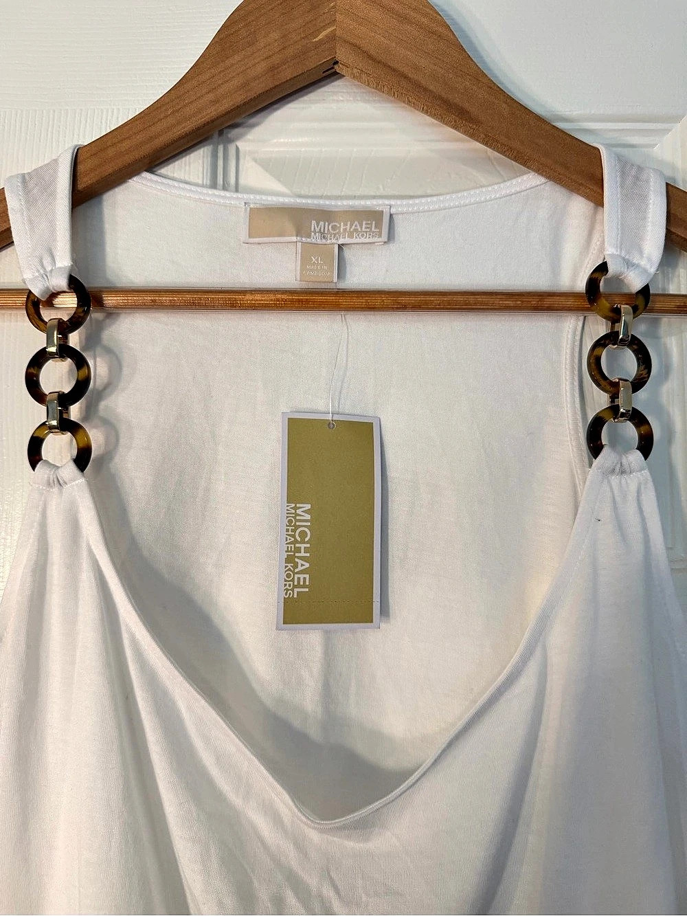 Michael Kors Tortoise Ring Chain Strap Tank White XL
